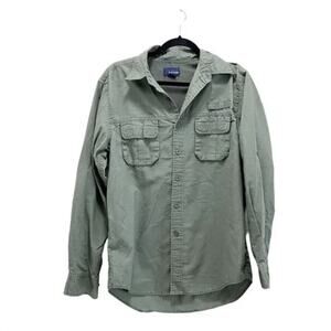 Basic Editions Olive Green Collared Button Up Long Sleeve Shirt Size Small
